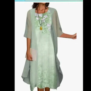 Two-Piece Chiffon Layered Dress Set with Ruffled Jacket